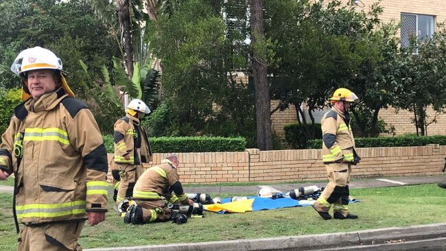 Fire crews on scene at the Yeronga unit fire. Picture: 7 News Brisbane