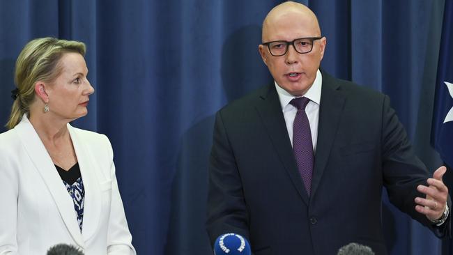 Opposition Leader Peter Dutton and his deputy Sussan Ley. Picture: NCA NewsWire / Martin Ollman