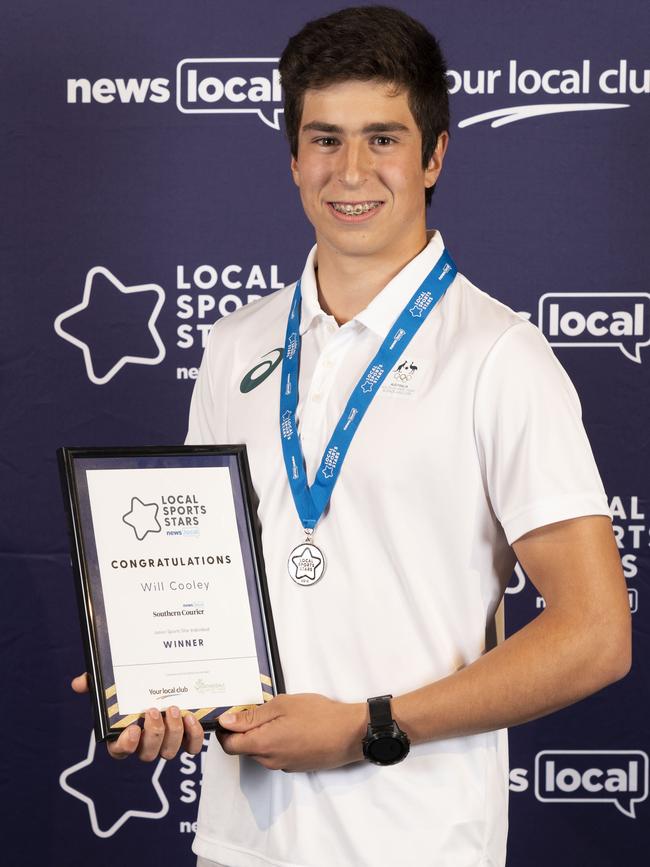 Will Cooley of Kensington with his Junior Sports Star Individual award at the presentation evening at Bankstown Sports Club. Picture: Matthew Vasilescu