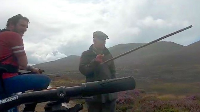 Mountain bikers have had an unexpected encounter with a solo King Charles at Balmoral. Picture: YouTube