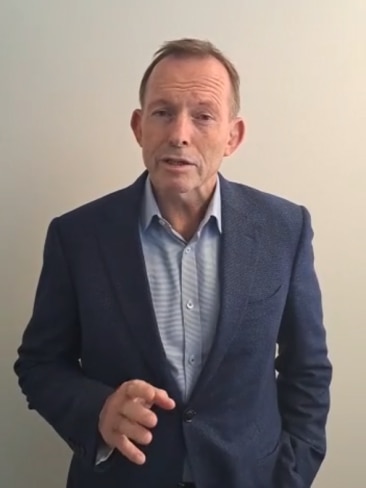 Former prime minister Tony Abbott has pleaded with voters in his electorate to back Katherine Deves at the Federal Election. Picture: Vimeo