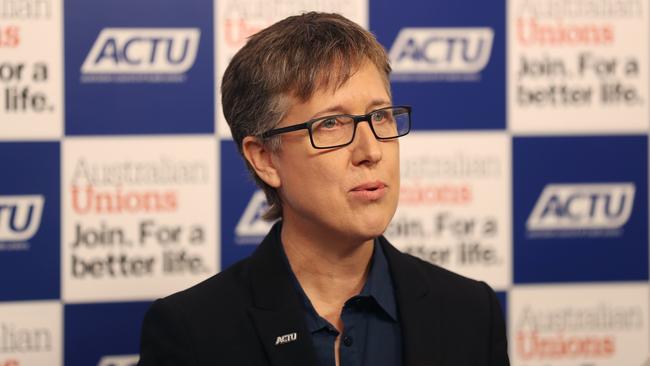 ACTU Secretary Sally McManus has urged the Senate to block government proposals to retrospectively remove employer exposure to billions of dollars in backpay if Labor and the crossbench are unable to force changes to the IR bill. Picture: AAP