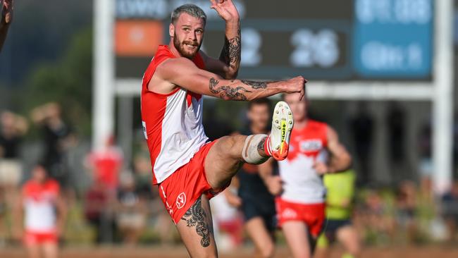 Peter Ladhams looks set to step out in the Red and White despite a missing the Swans AAMI Community Series match. (Photo by Mark Jesser/AFL Photos via Getty Images)