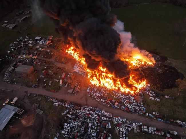 Scrapyard blaze at Grafton from the air. Picture: Jackson Whitney