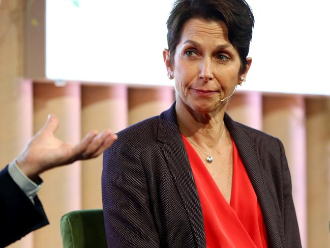 20/03/2019: (L-R) Damon Kitney and Jayne Hrdlicka, Chief Executive Officer, The a2 Milk Company, at the Global Food Forum in Sydney on Wednesday. Hollie Adams/The Australian