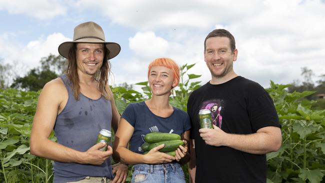 Loop Growers’ Phil Garozzo and Alice Star with Newstead Brewing Co CEO Mark Howes. Picture: Dominika Lis