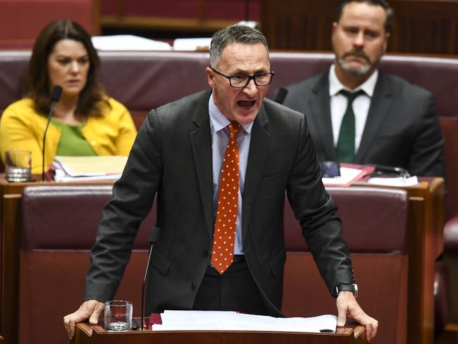 Leader of the Australian Greens Richard Di Natale went ballistic in parliament. Picture: Lukas Coch/AAP