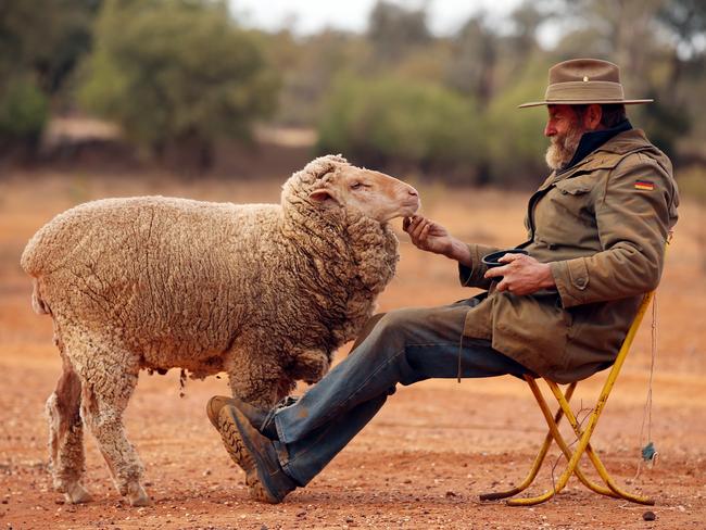 James Foster, pictured with his pet sheep ‘Prince’, has been on his farm for 56 years but is getting ready to sell. Picture: Sam Ruttyn