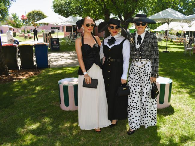 Guests in striking racewear at Penfolds Derby Day at the Flemington Racecourse on Saturday, November 02, 2024: