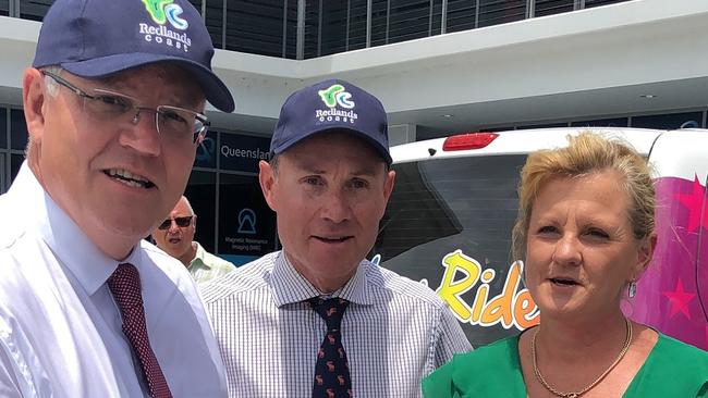 Prime Minister Scott Morrison, Bowman MP Andrew Laming and Redland City Council Mayor Karen Williams, who also had a tilt at running for the seat of Bowman as an LNP candidate after Mr Laming decided not to recontest.