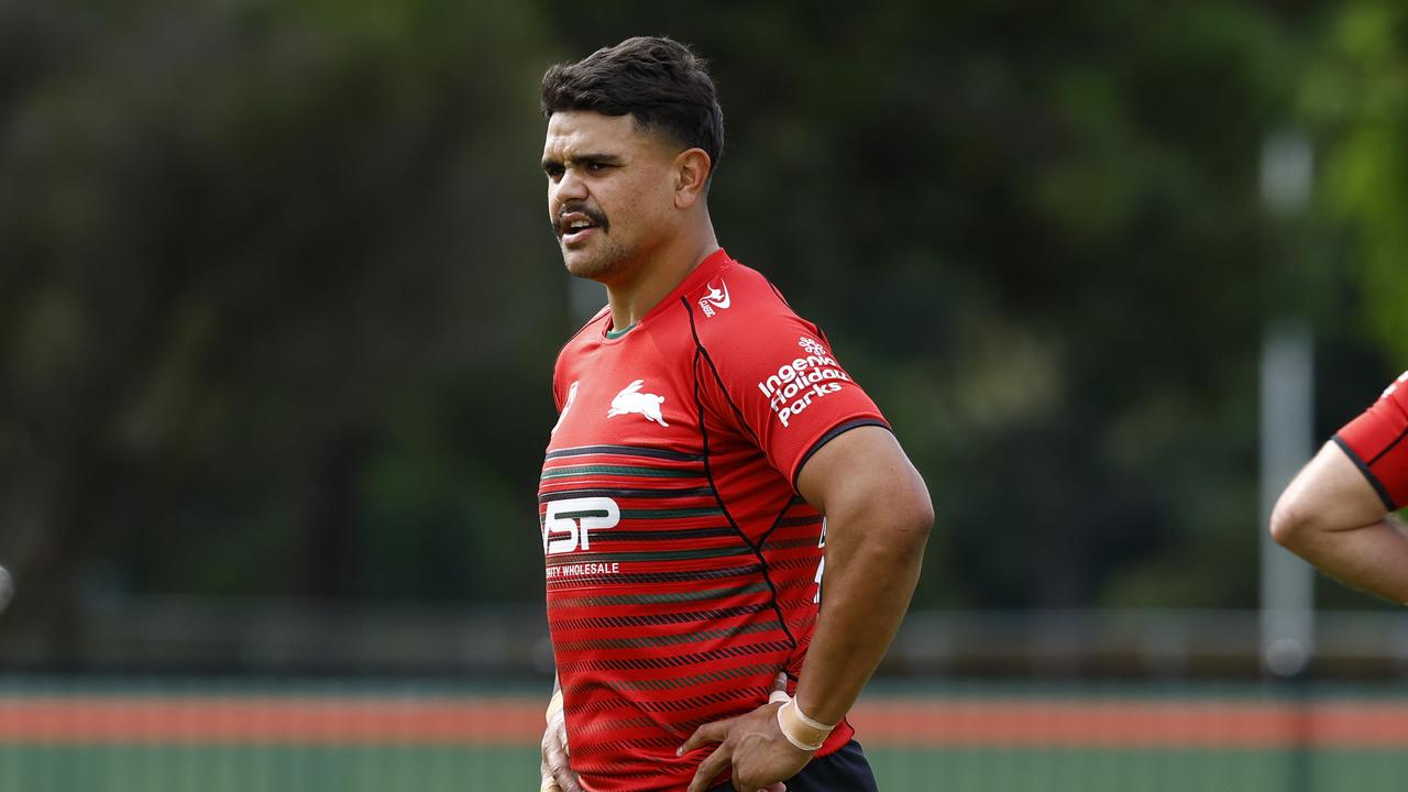 DAILY TELEGRAPH MARCH 18, 2024. Latrell Mitchell during Souths training at the Heffron Centre in Maroubra. Picture: Jonathan Ng