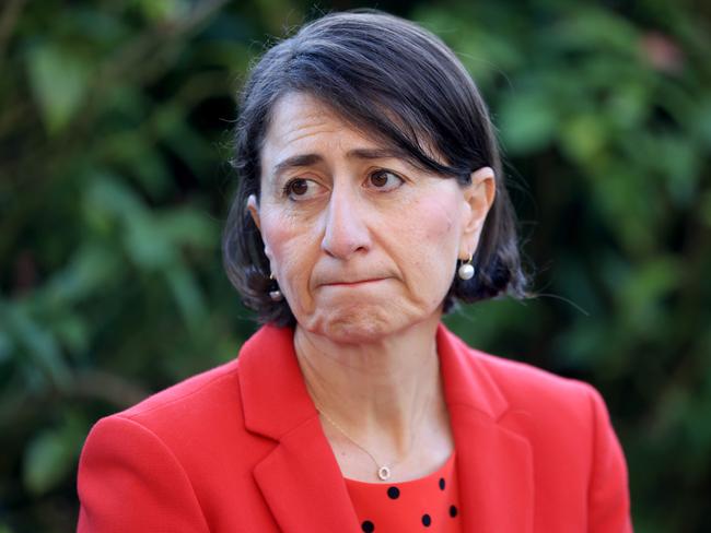 Premier Gladys Berejiklian held a short press conference about MP Gareth Ward who has stepped aside following sexual violence allegations. Picture: NCA NewsWire / Damian Shaw