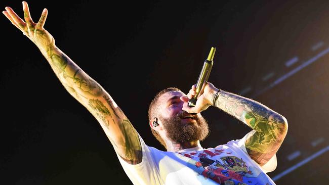 Superstar rapper Post Malone was the opening act for the Red Hot Chili Peppers in Brisbane. Picture: Patrick Woods