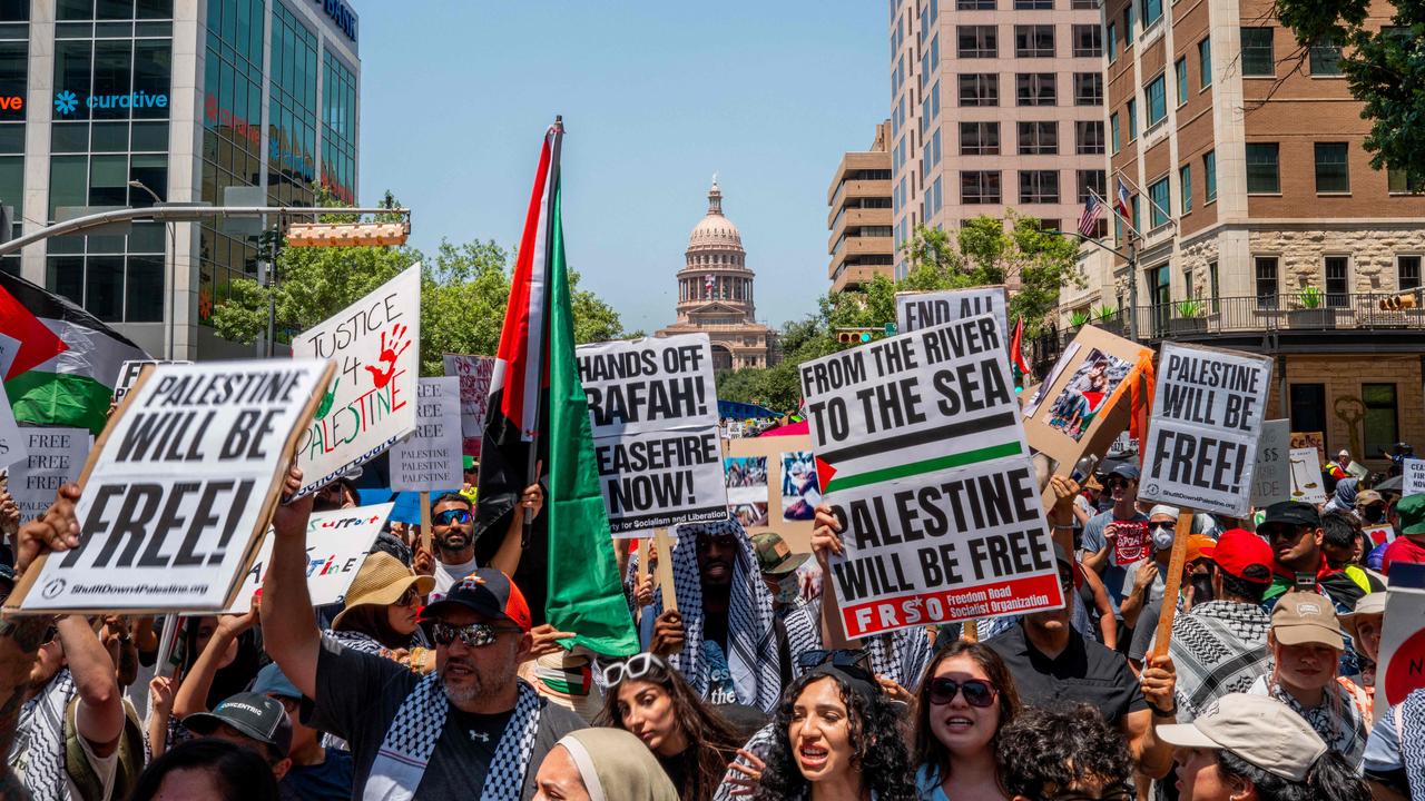 Pro-Palestinian demonstrators protest the ongoing war with Israel in Gaza on the annual remembrance of Nakba at the Texas state Capitol on May 19 in Austin, Texas. Picture: Brandon Bell / Getty Images via AFP