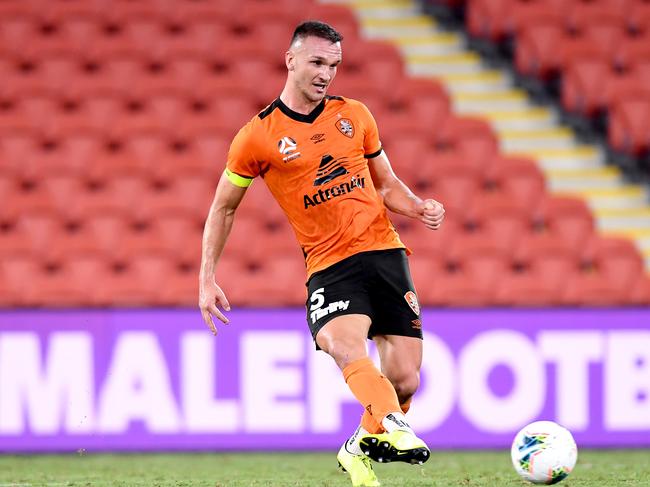 Roar skipper Tom Aldred and his team will no longer call Suncorp Stadium home. Picture: Bradley Kanaris/Getty Images
