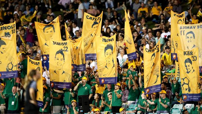 Matildas fans show their support during the Cup of Nations clash against New Zealand in Sydney. Picture: Getty Images 