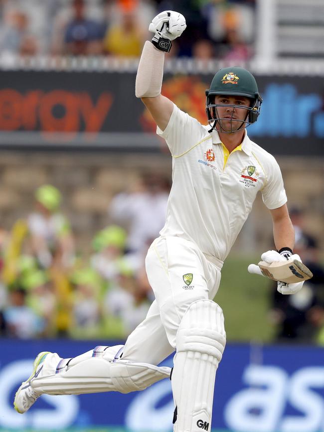 Australia's Travis Head after reaching his century at Manuka Oval. Picture: David Gray/AAP