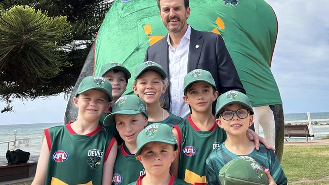 Brendon Gale with young Tasmania Devils supporters at his first official press conference.