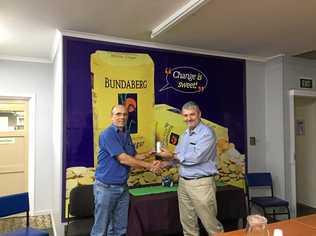 40 YEARS: Systems Administrator, Brett Gamlin was presented with his Pewter mug for 40 years service, by IT Controller, Malcom Byrne. Picture: Contributed