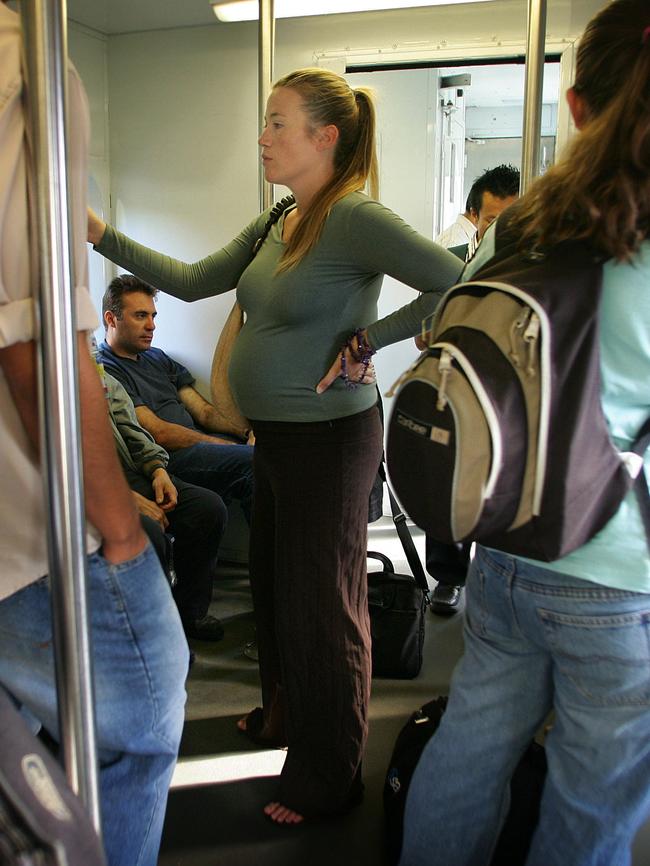 In 2005, Eloise King stood as she travelled on a Sydney City Rail train to Central Station from the Central Coast. Picture: Gary Ramage