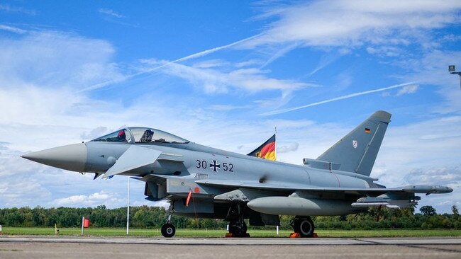 A German fighter jet sits on the tarmac in Noervenich, Germany. Picture: Reuter