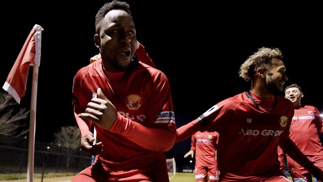 Mark Ochieng celebrates his goal against Tigers FC.