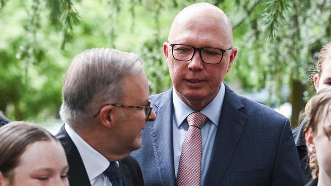 Opposition Leader Peter Dutton and Anthony Albanese attend an ecumenical service to commemorate the commencement of parliament in Canberra on Tuesday. Picture: NCA NewsWire / Martin Ollman