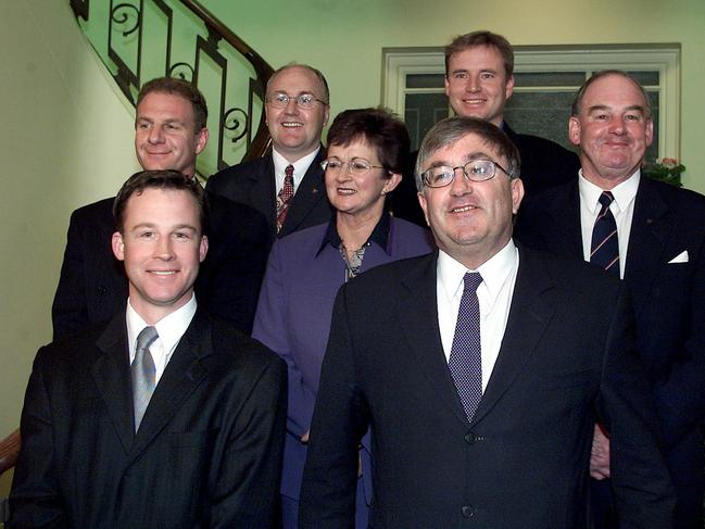 Published 1st November 2002 Politics Portrait Liberal party team front left to right Will Hodgman deputy leader Sue Napier Rene Hidding leader back left to right Peter Gutwein Brett Whiteley Jeremy Rockliff and Michael Hodgman