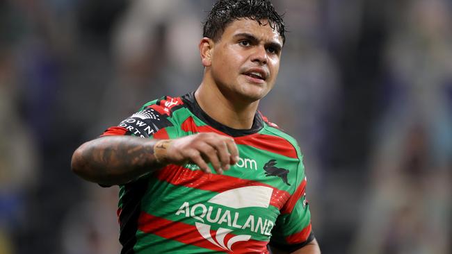 SYDNEY, AUSTRALIA - JUNE 19: Latrell Mitchell of the Rabbitohs looks on during the round six NRL match between the South Sydney Rabbitohs and the New Zealand Warriors at Bankwest Stadium on June 19, 2020 in Sydney, Australia. (Photo by Mark Kolbe/Getty Images)