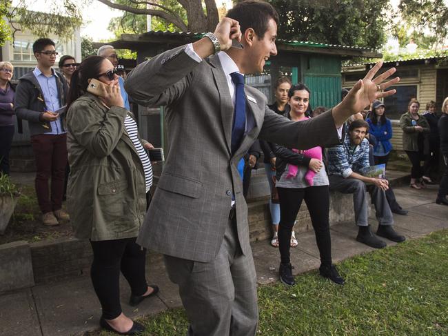 Auctioneer James Hurley during the auction of 11 Frazer St Dulwich Hill which sold for 1.4 million at auction, on Saturday 13th June 2015. Pic: Mitch Cameron