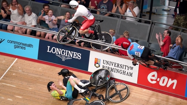 England's Matt Walls was thrown out of the velodrome and into the crowd in a horror crash. Picture: John Walton/PA Images via Getty Images