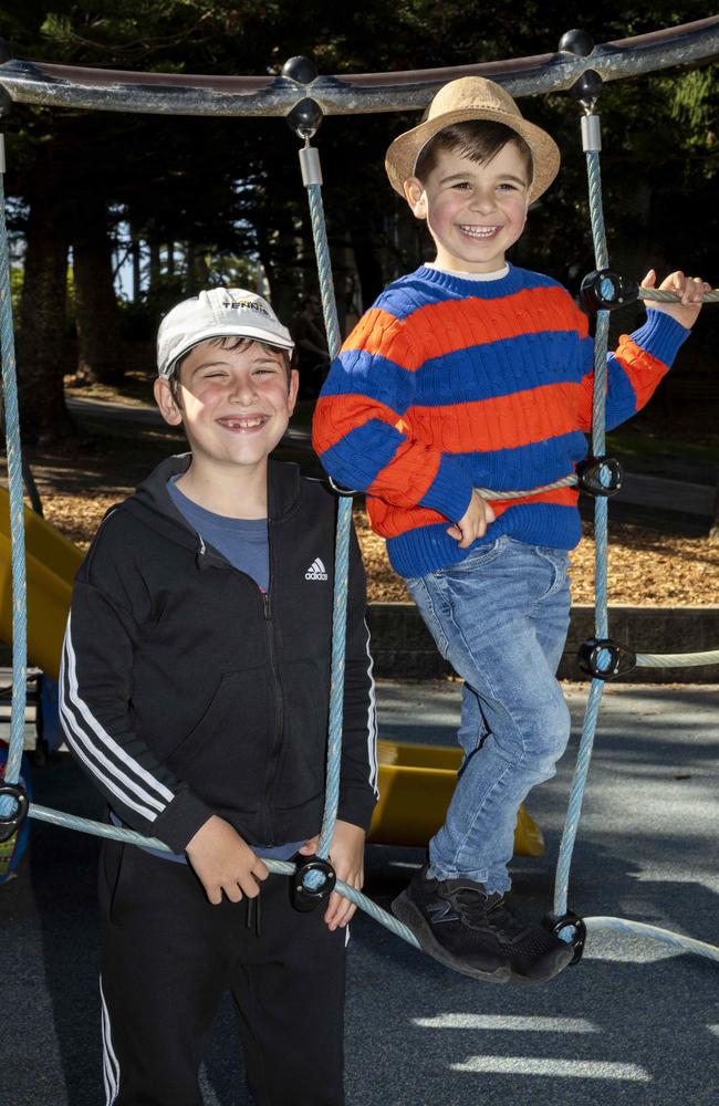 Carlo Acciai, 9 and Manuel Stocchi, 5, at CronullaFest at Cronulla on the 09/09/2023. Picture: Daily Telegraph/ Monique Harmer