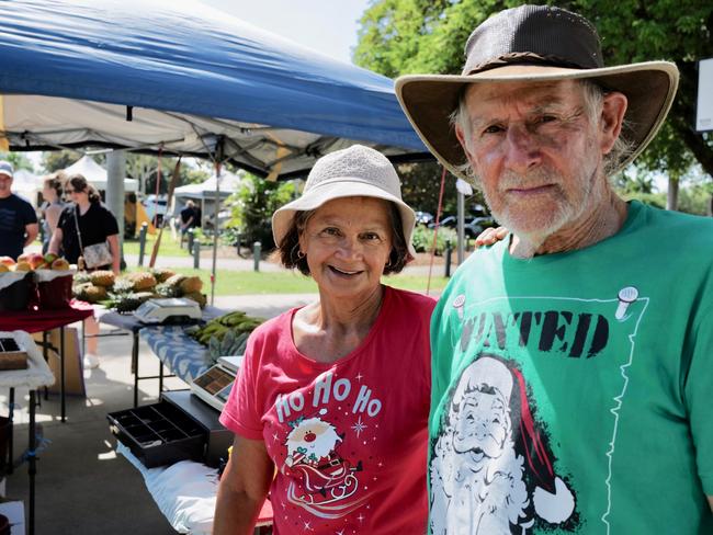 Rebecca and Robert Hold at their stall R and R Fruit and Vegetables at the Bowen Markets on Sunday, December 18, 2022. Picture: Katrina Lezaic