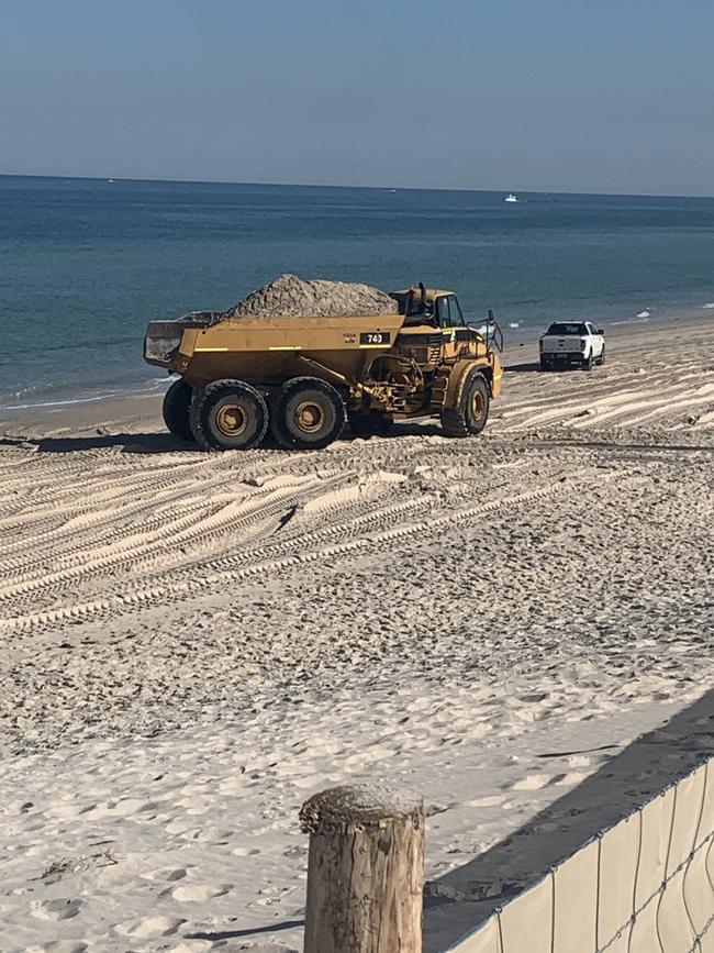 Sand carting at West Beach this week. Picture: Paula Thompson