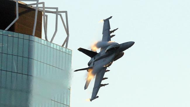 The ADF has a long history of taking part in Riverfire. Pictured is the F/A-18F Super Hornet flown by Flight Lieutenants Nick and Slade. Picture: NewsWire/ Richard Gosling