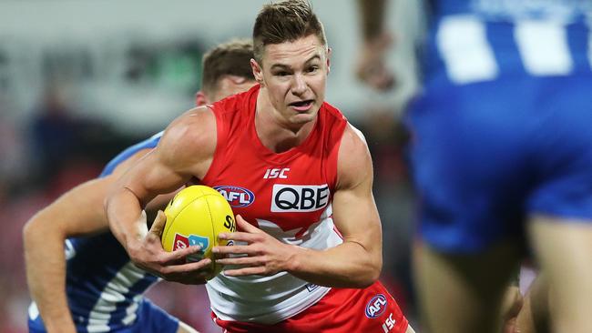 Ben Ronke in action against North Melbourne. Picture: Phil Hillyard