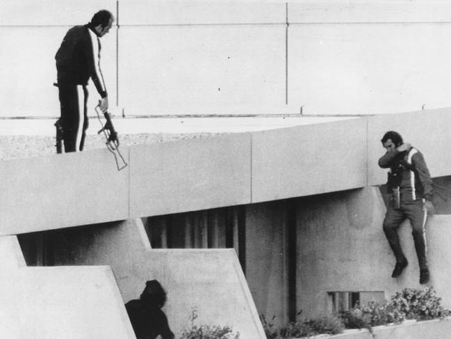 Police above Arab extremists from the Black September group who held the Israeli team hostage in 1972. Picture: Supplied