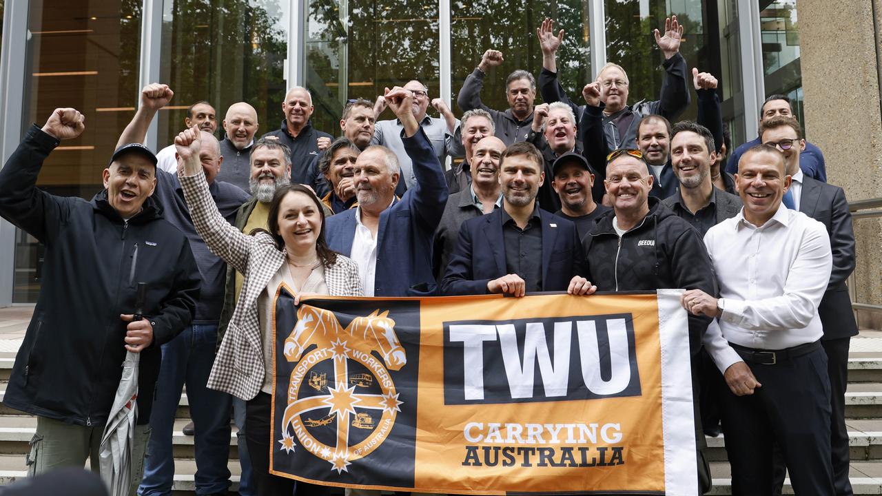 TWU gathered outside court after Qantas was ordered to pay $170,000 in compensation. Picture: NewsWire / Damian Shaw