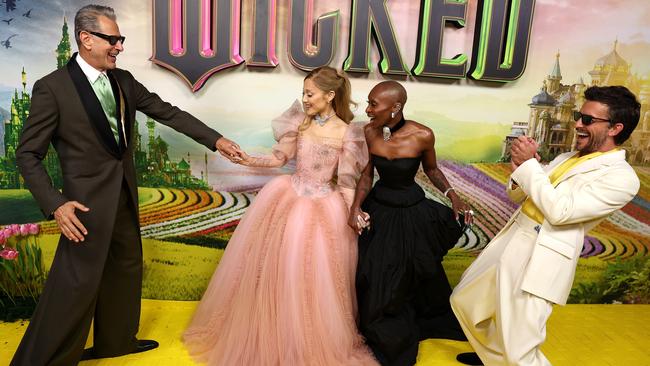 Jeff Goldblum, Ariana Grande, Cynthia Erivo and Jonathan Bailey at the Australian premiere of "Wicked". Picture: Don Arnold/WireImage