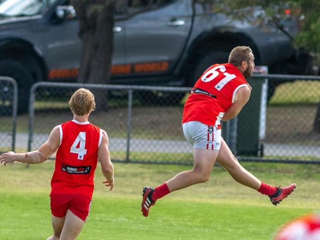 Leigh Poholke in action against Queenscliff. Picture: David Caspar