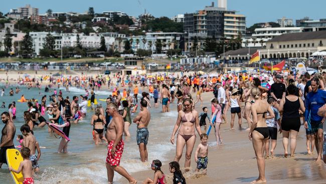 Sydneysiders cool off at the beach on a hot day at Bondi Beach on Saturday. Picture: NCA NewsWire / James Gourley