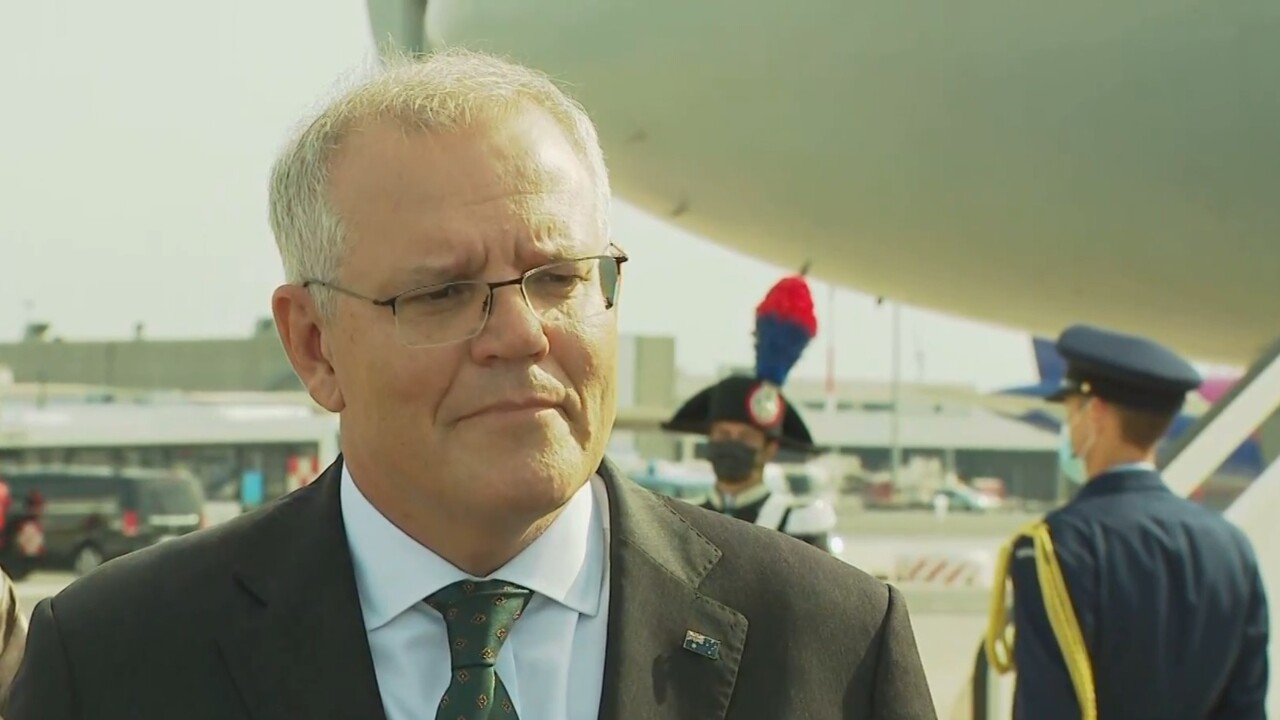 Scott Morrison speaks after landing in Rome for G20 summit