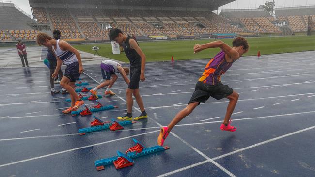 Action from the Queensland Athletics track and field championships at QSAC on Saturday March 15, 2025. Picture: Stephen Archer.