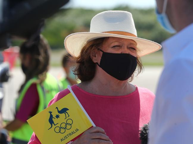 Swimming Australia patron Gina Rinehart. Australian Olympic team athletes and official fly out of Cairns Airport. Picture: Matthew McInerney