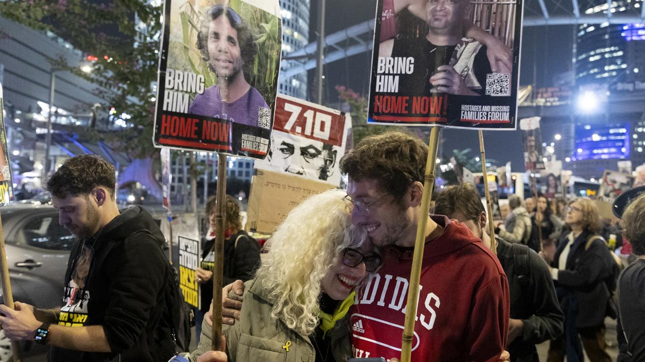 Protesters calling for the return of hostages held in the Gaza Strip react after a Gaza ceasefire and hostage release deal was reached on January 15, 2025 in Tel Aviv, Israel. (Photo by Amir Levy/Getty Images)