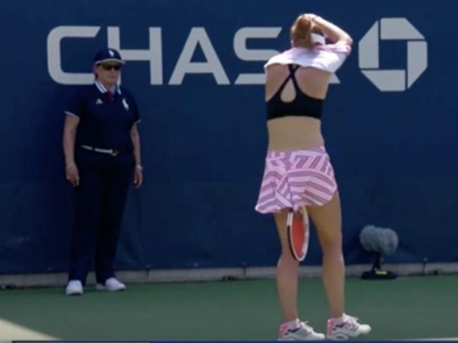 Alize Cornet was in hot water for removing her top at the US Open. Picture: Supplied