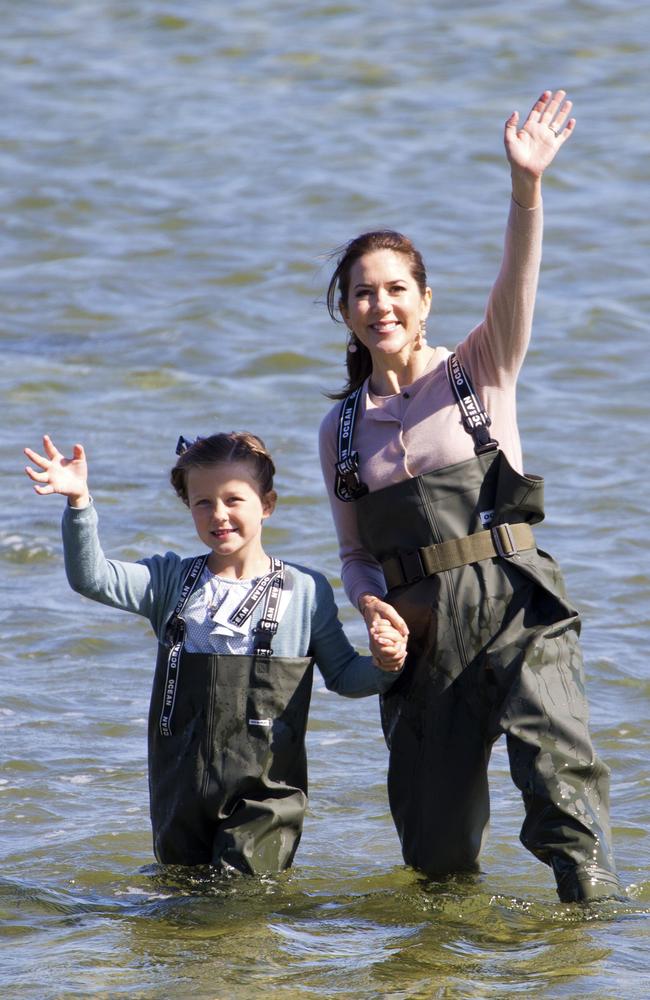 Princess Isabella, accompanied by her mother, visits a nature school during her first day of official engagements in Denmark. Picture: Julian Parker/UK Press via Getty Images