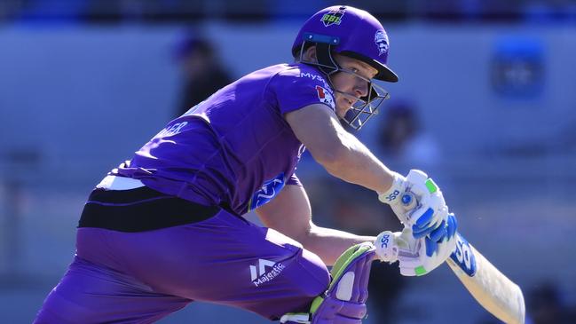 David Miller sweeps against the Melbourne Renegades on Christmas. Picture: AAP/ROB BLAKERS