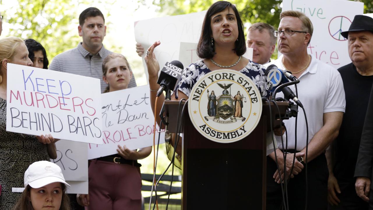 New York State Assemblywoman Nicole Malliotakis speaks at a news conference at the Strawberry Fields Memorial, in New York's Central Park. Picture: AP Photo/Richard Drew.