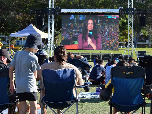 The crowds arrayed at the Strand to watch the Matildas World Cup win on Saturday.